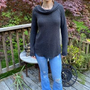 Chaser turtle/cowl neck sweater open upper back black with sparkle accents Small